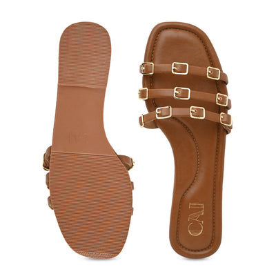 Multi Buckled Tan Flats