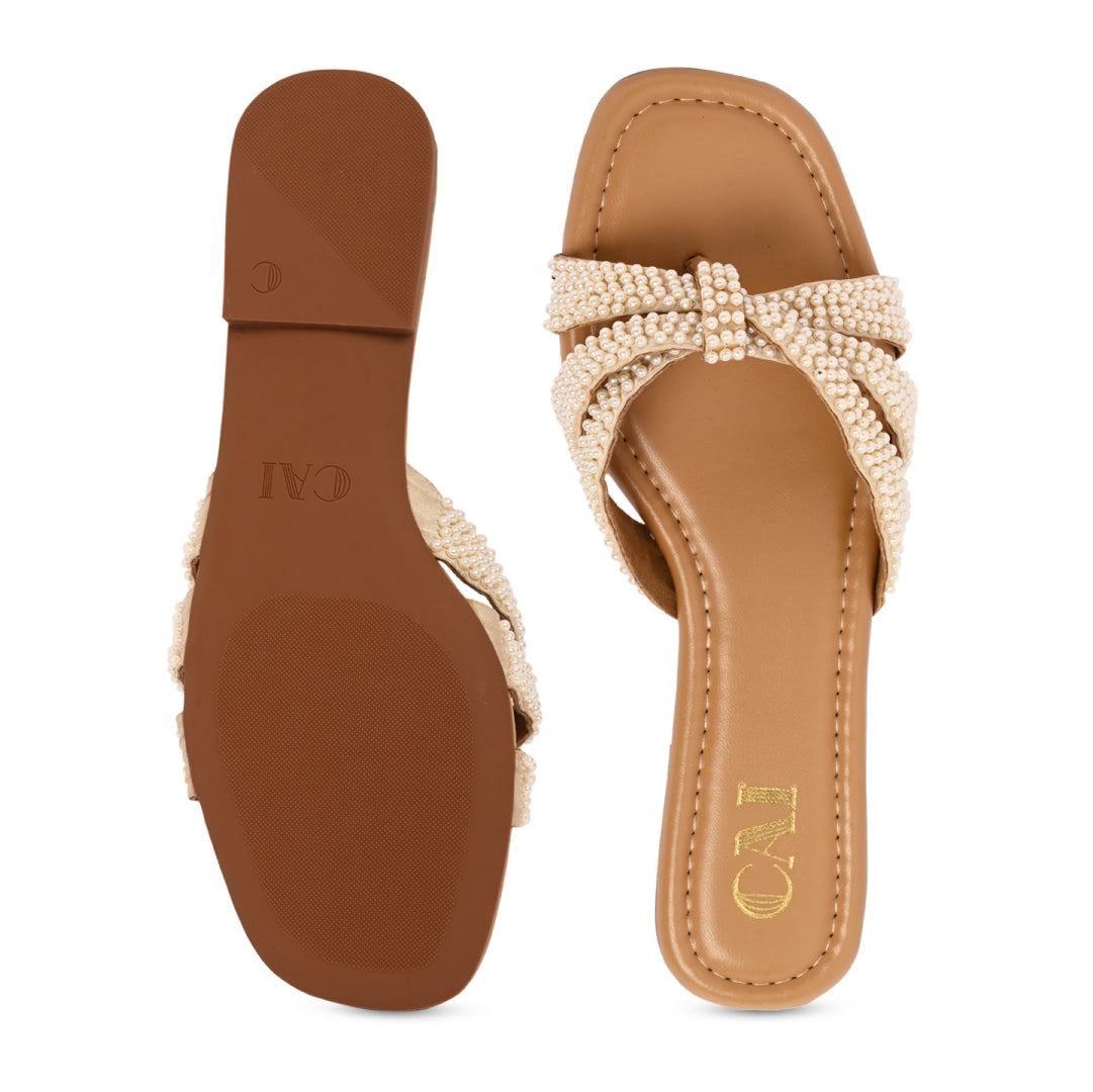 Multi Cross Strap Pearl Flats