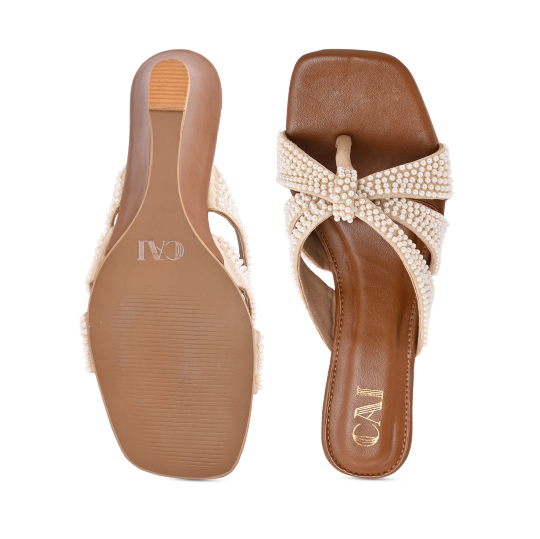 Multi Cross Strap Pearl Wedges