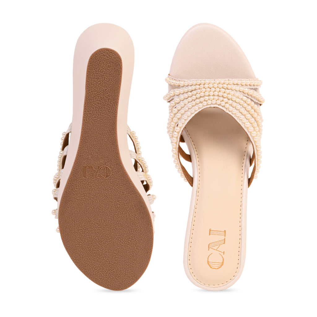 Multi Strapped Pearl Wedges
