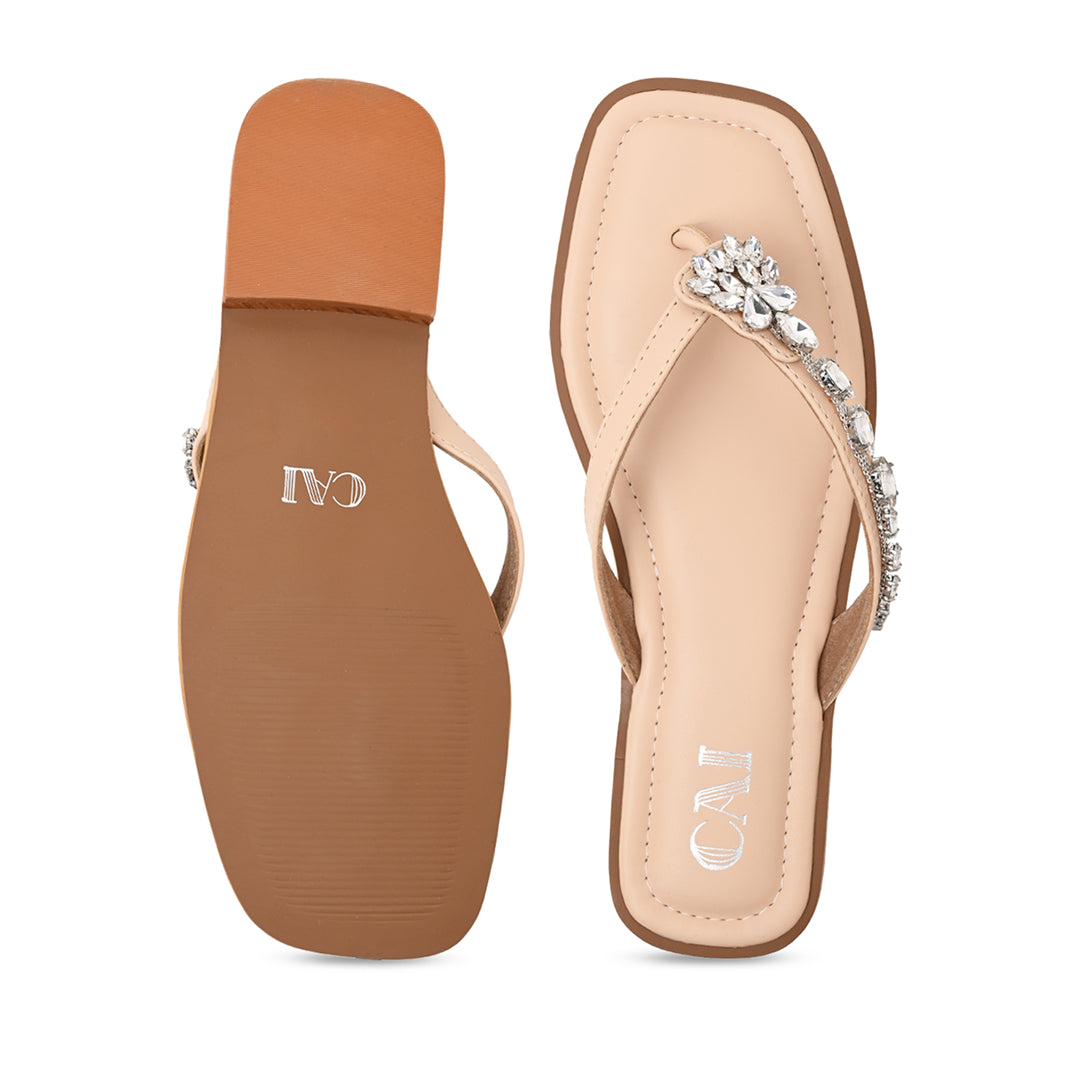 Nude Embellished Thong Flat