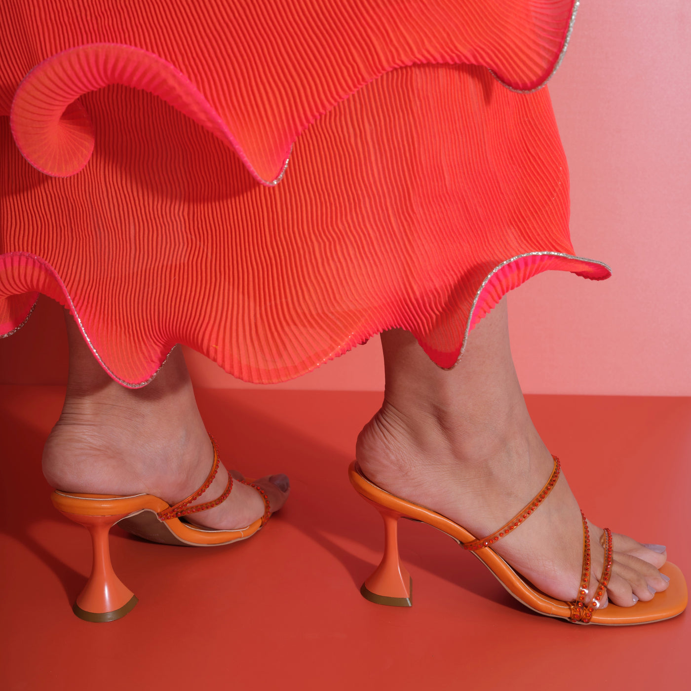 Orange Diamond Strap Heels