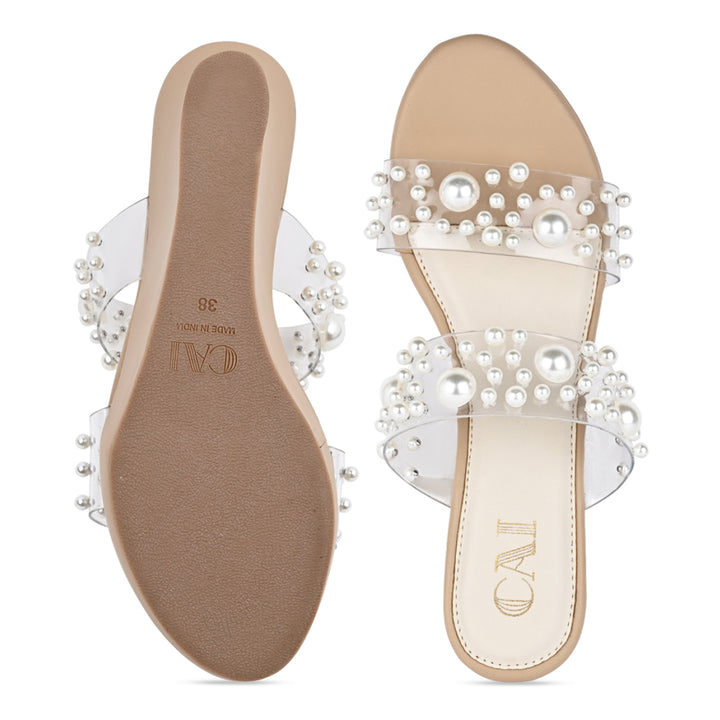 Ladies Sandals Flat Sandals With Pearl Beads Women Flat Pearl
