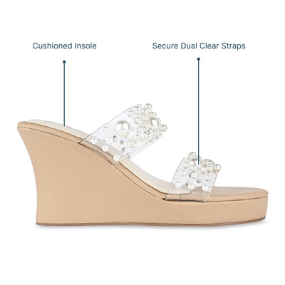 Pearl Beaded Clear Strap Wedge