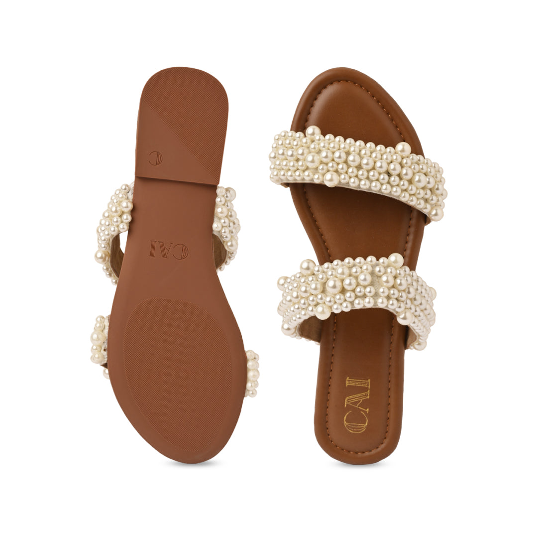 Pearl Bunched Two Strap Flats