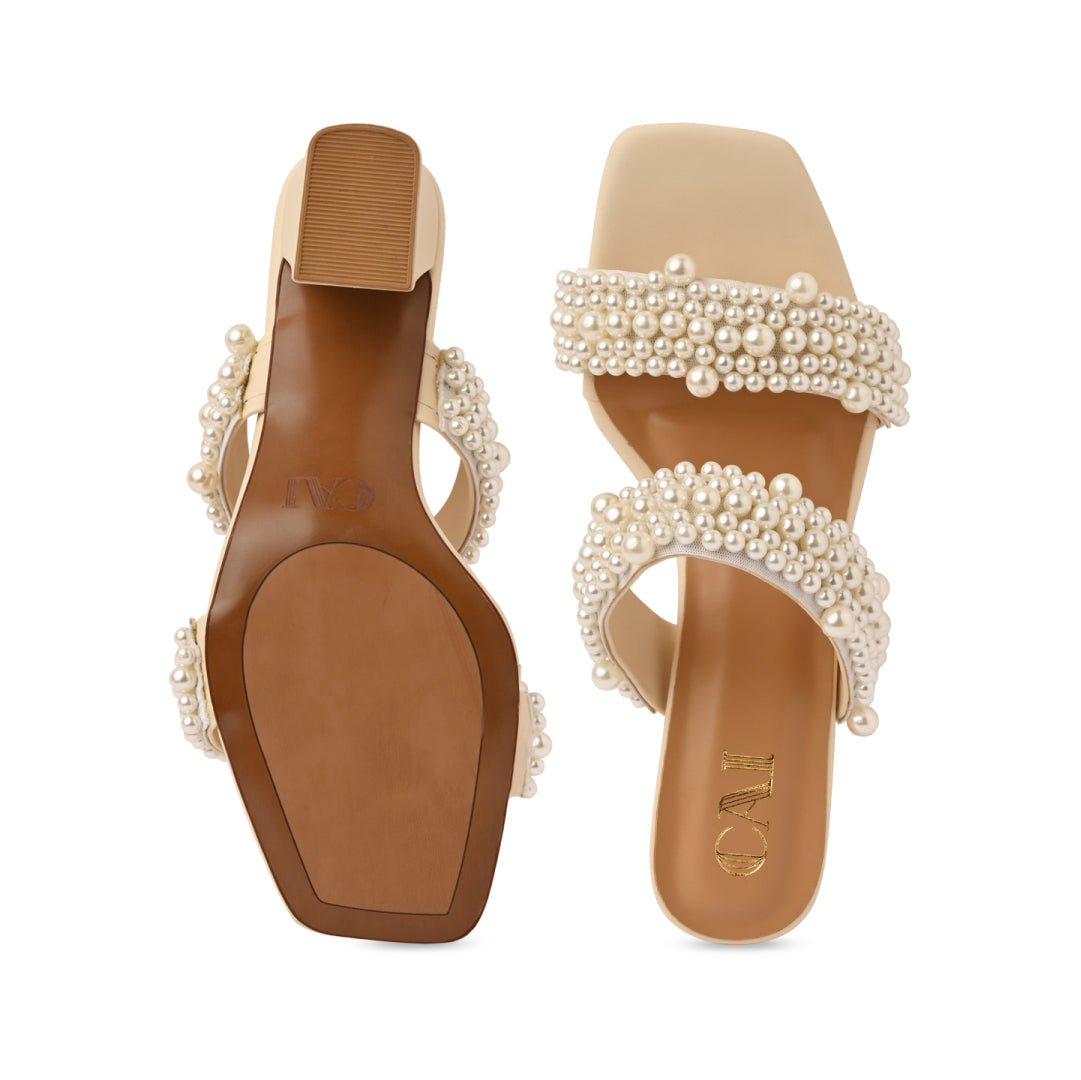 Pearl Bunched Two Strap Heel
