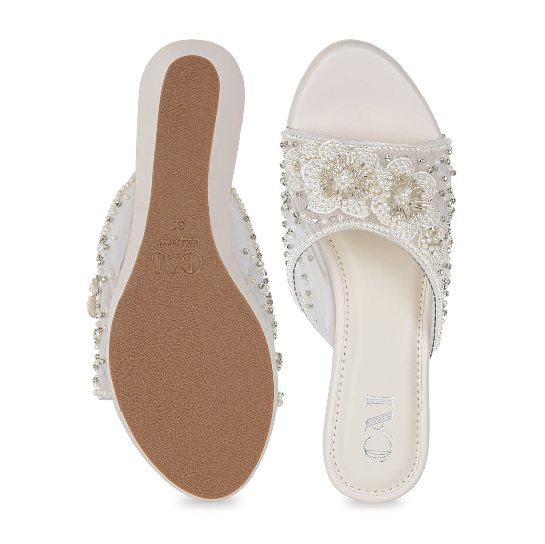 Pearly Floral Cream Wedges