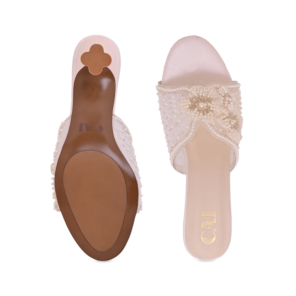 Pearly Floral Cream Heels