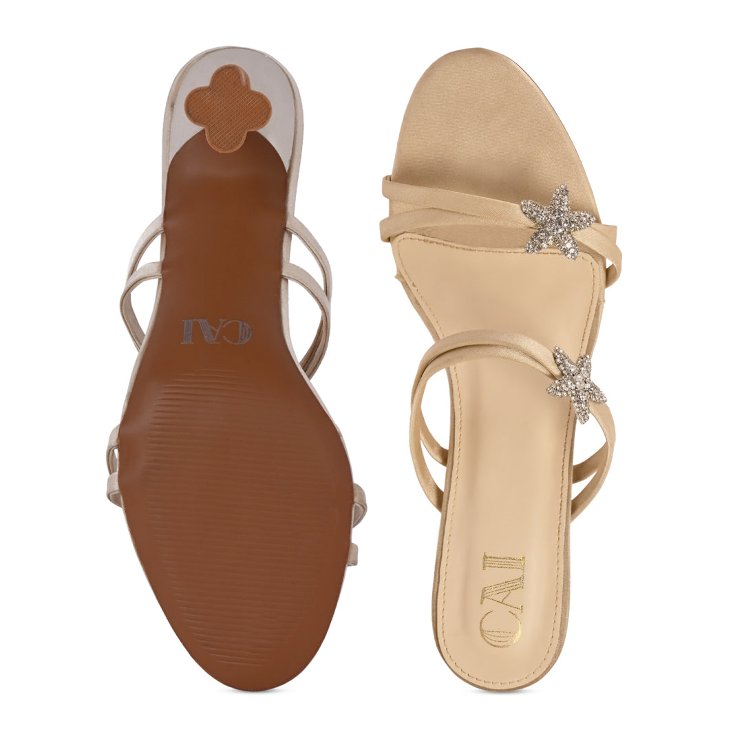 Starry Gold Satin Heels