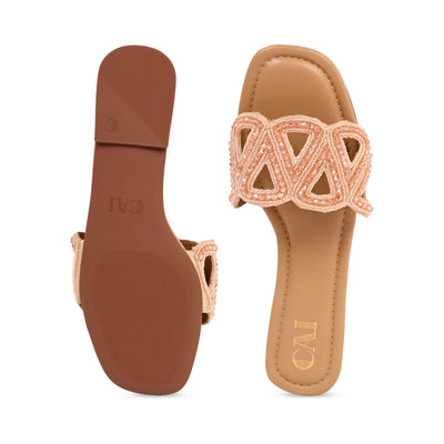 Pink Beaded Triangle Nude Flat