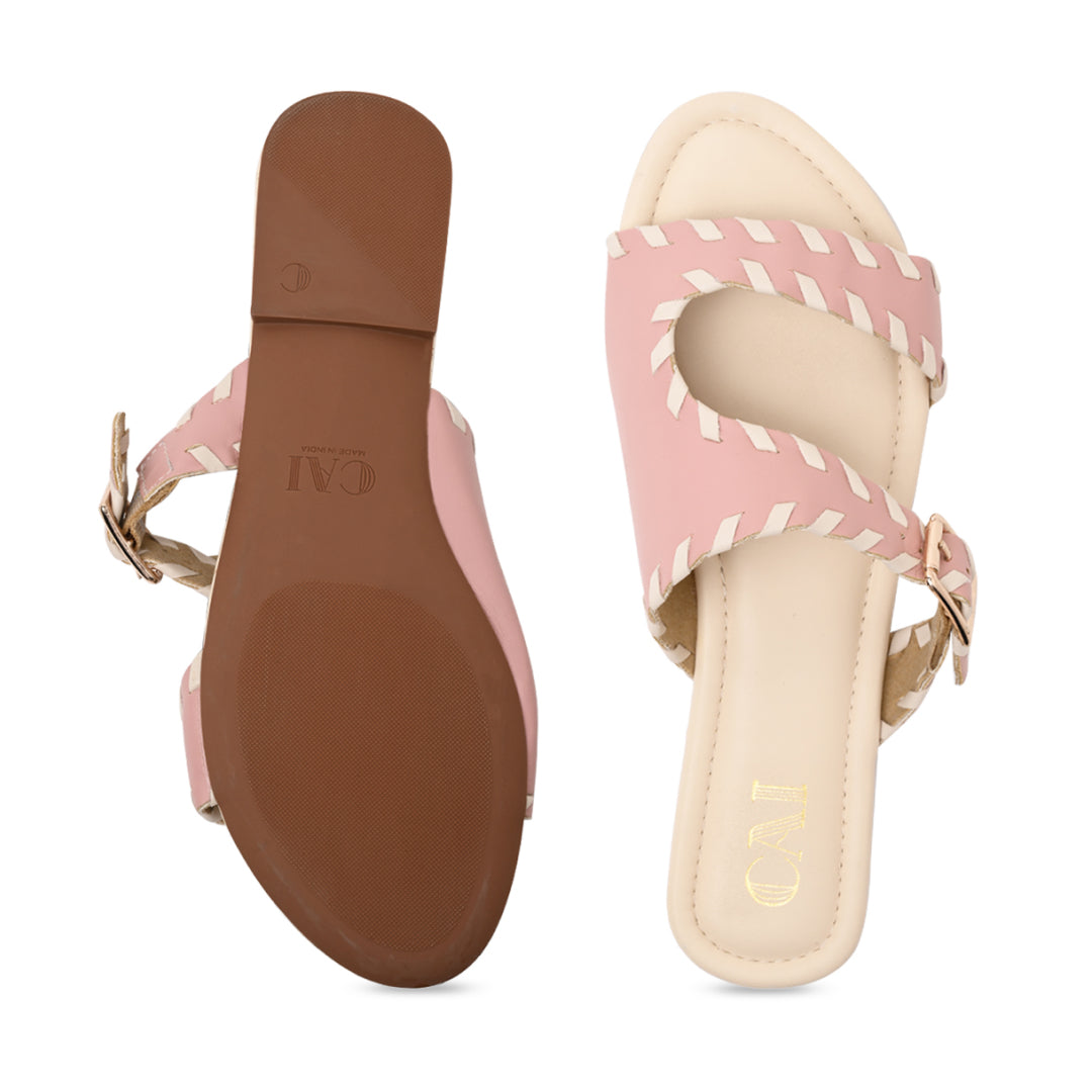 Pink Intertwined Strapped Flat