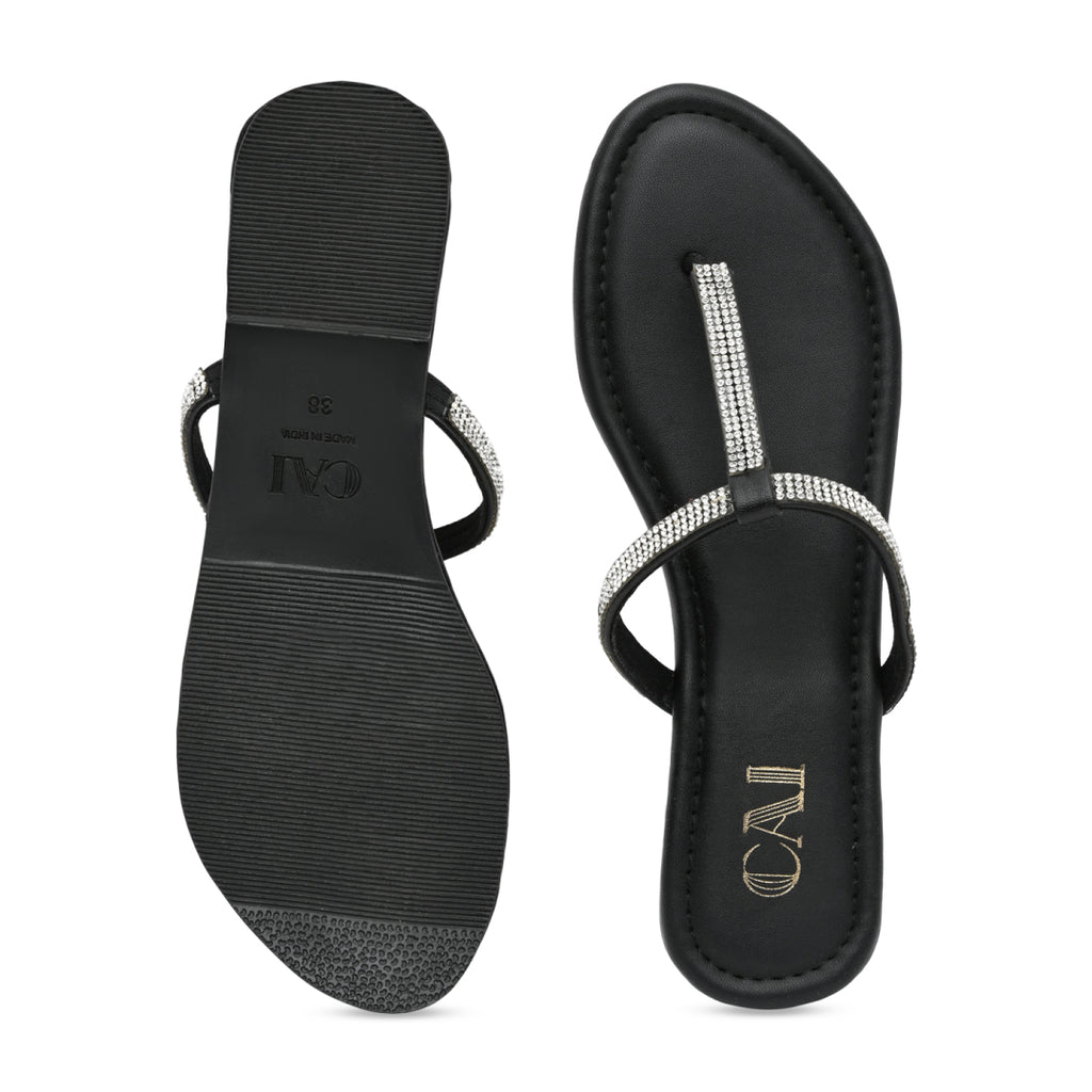 Shimmer Tstrap Black Flats