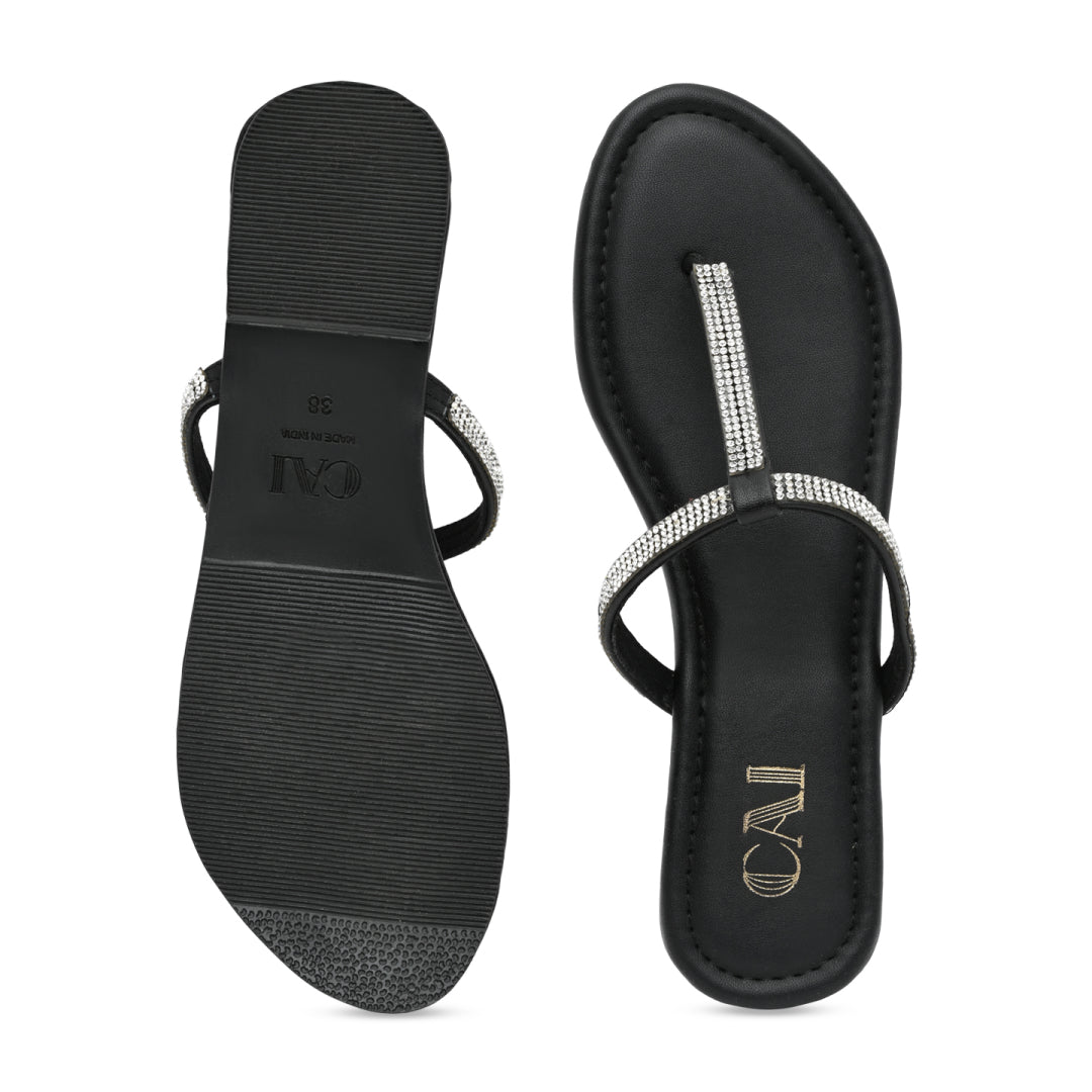 Shimmer Tstrap Black Flats