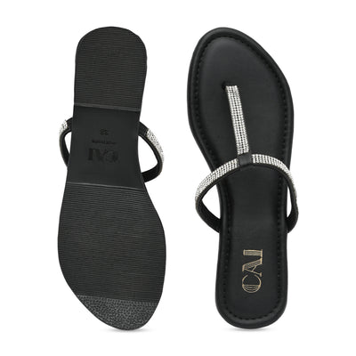 Shimmer Tstrap Black Flats