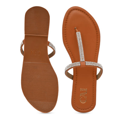 Shimmer Tstrap Tan Flats