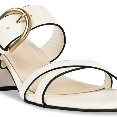 White Buckle Block Heel