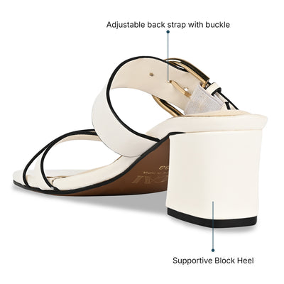 White Buckle Block Heel