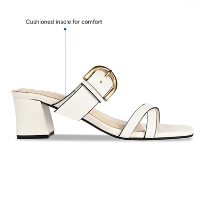 White Buckle Block Heel