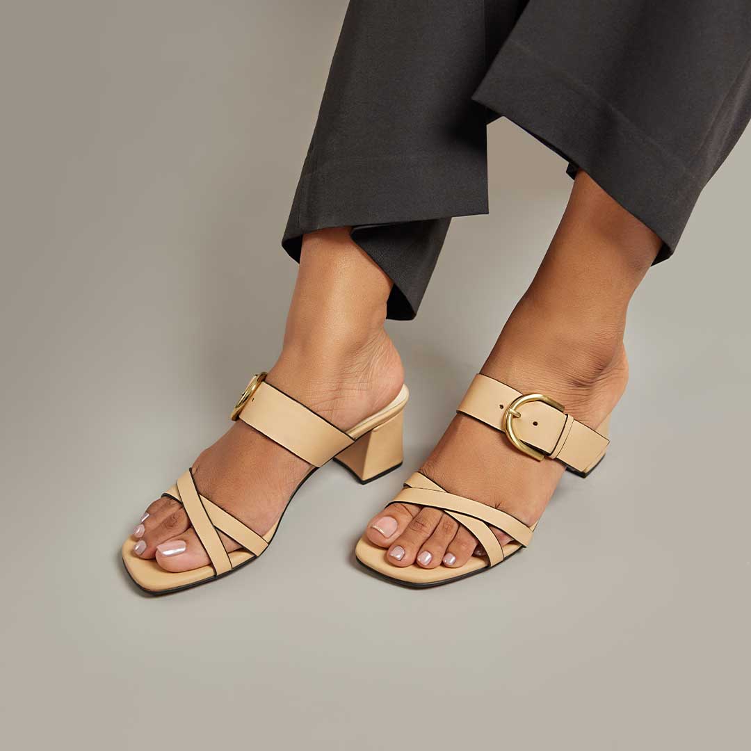 Nude Buckle Block Heel