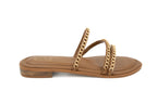 Three Strapped Tan Chained Flats
