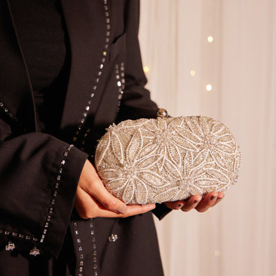 Silver Flower Clutch Bag