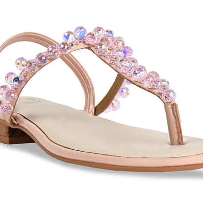 T-strap Peach Crystal Thong Flats