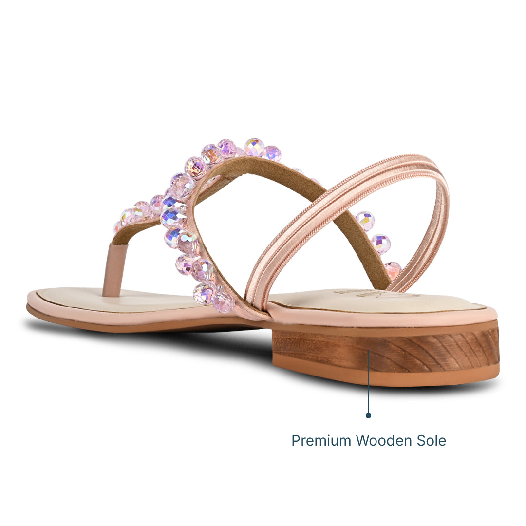 T-strap Peach Crystal Thong Flats