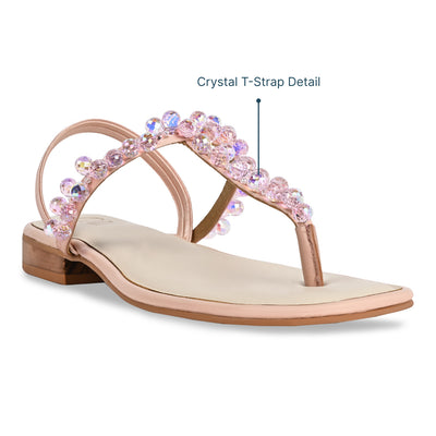 T-strap Peach Crystal Thong Flats