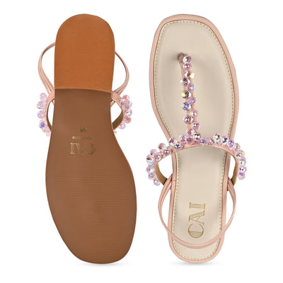 T-strap Peach Crystal Thong Flats