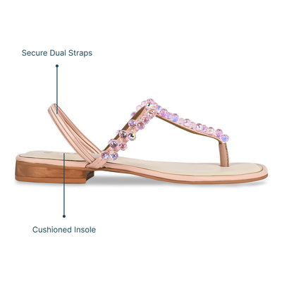 T-strap Peach Crystal Thong Flats