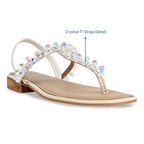 T-strap White Crystal Thong Flats