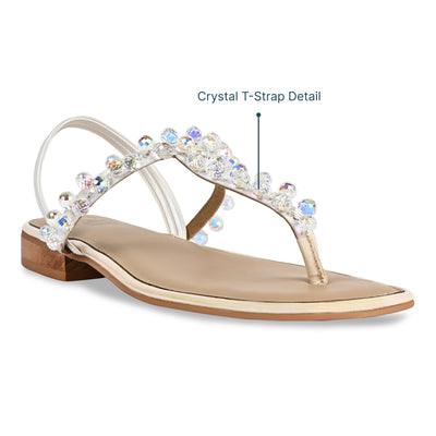 T-strap White Crystal Thong Flats