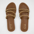 Three Strapped Tan Chained Flats