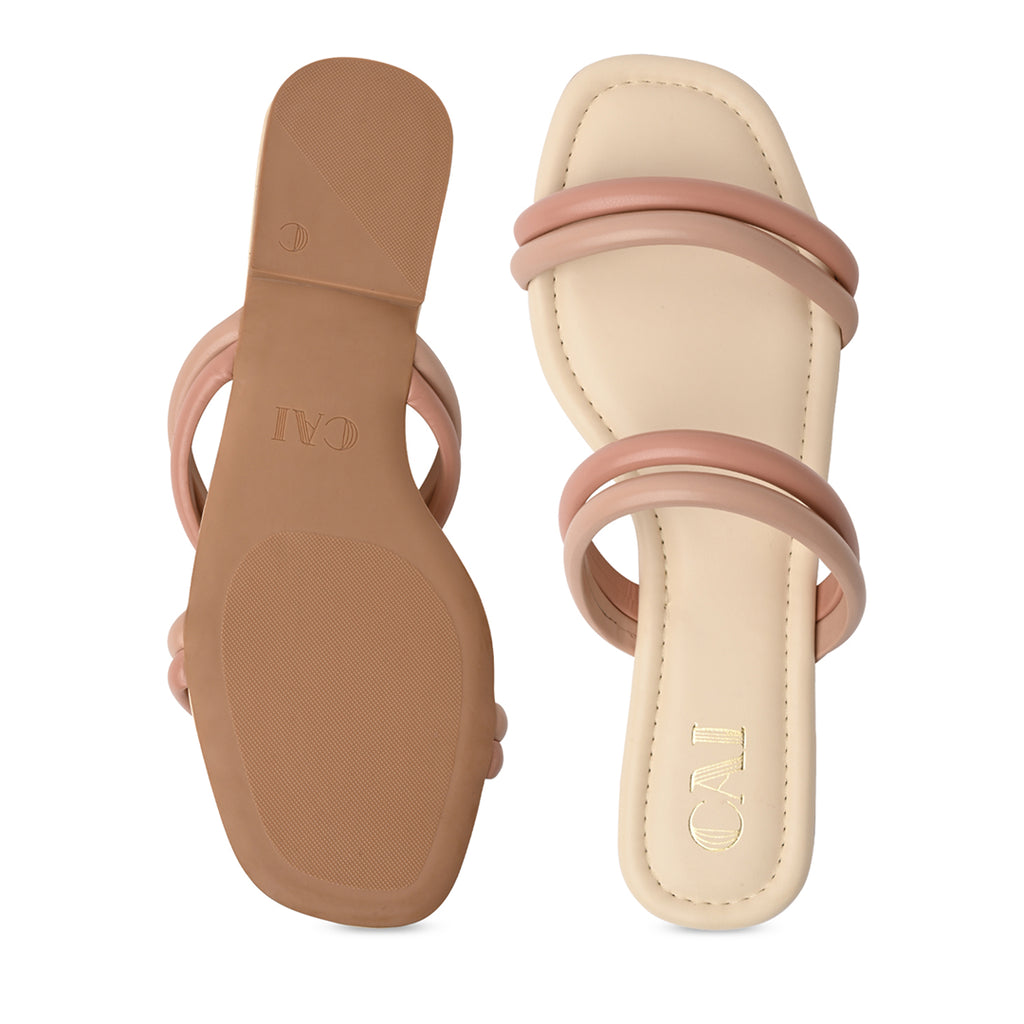 Twin Strap Peach Flats