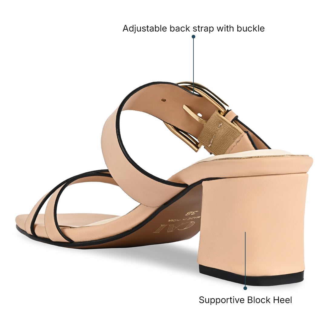 Nude Buckle Block Heel