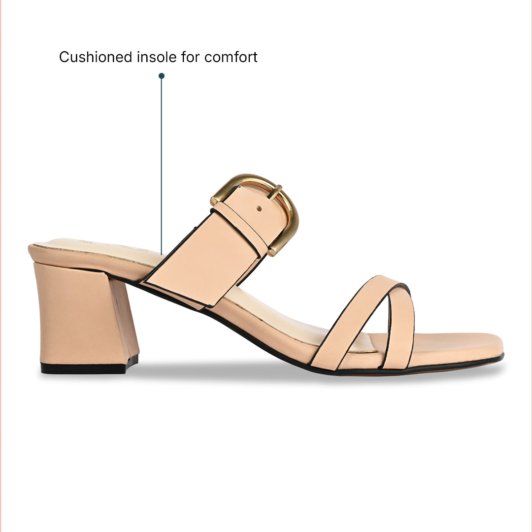 Nude Buckle Block Heel