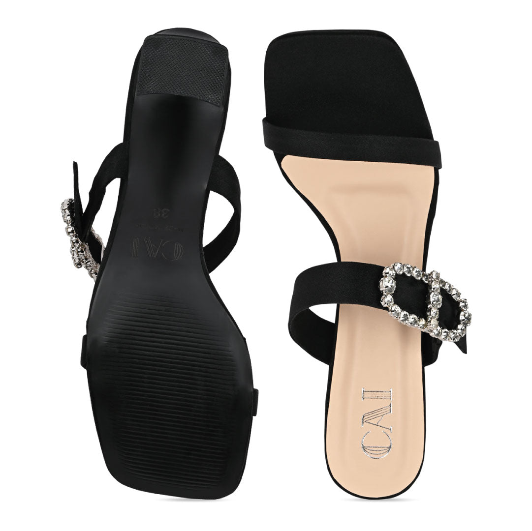 Embellished Buckle Black Heel