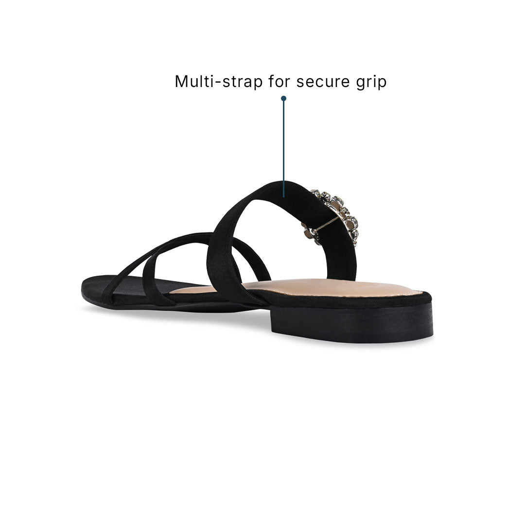 Black Satin Strappy Flats