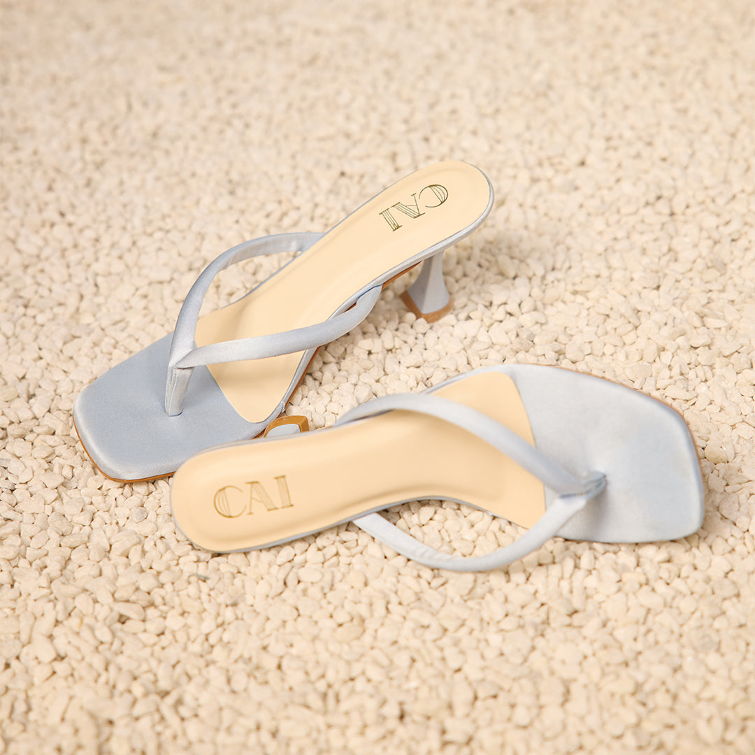 Ocean Satin Thong Heels