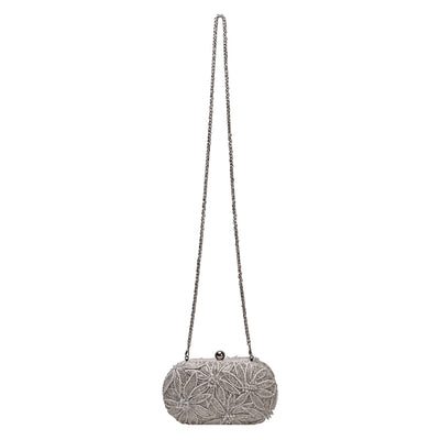 Silver Flower Clutch Bag