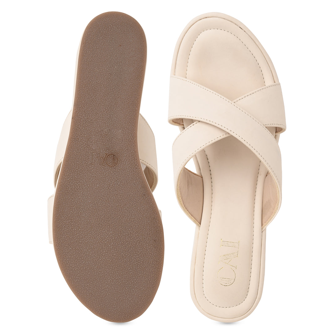 Cream Cross Strap Platform