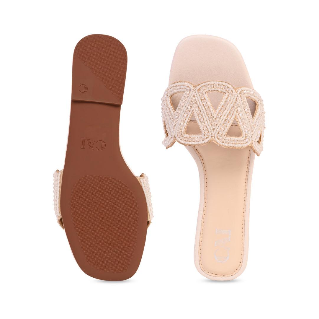 White Beaded Triangle Cream Flat