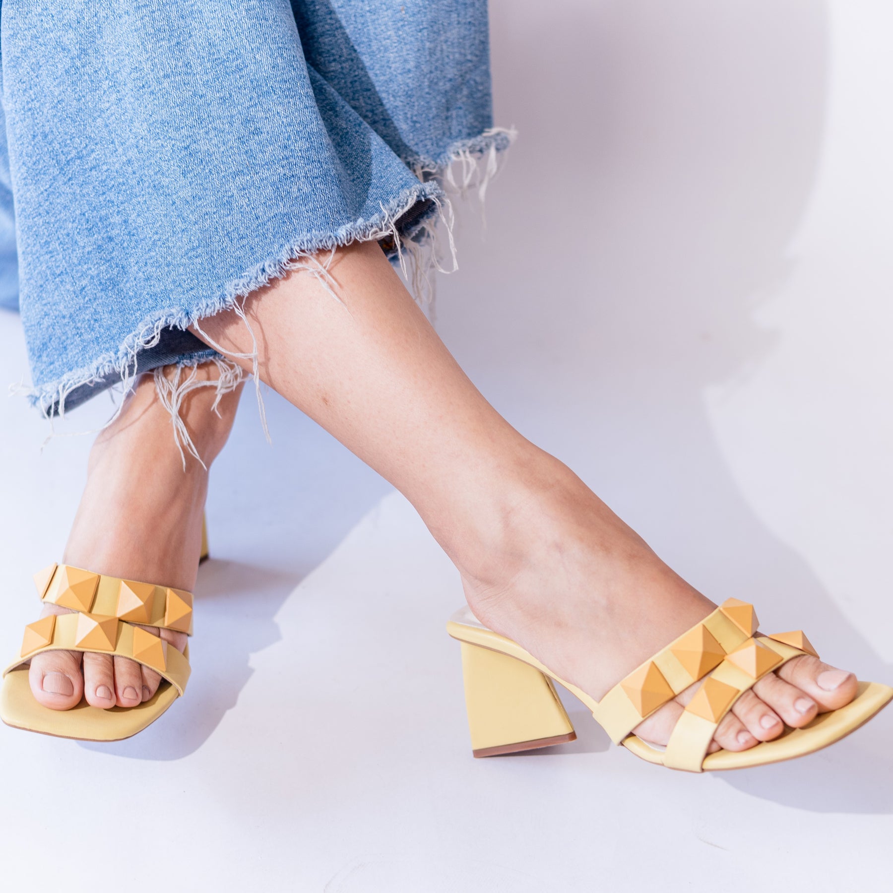 Yellow studded hot sale heels