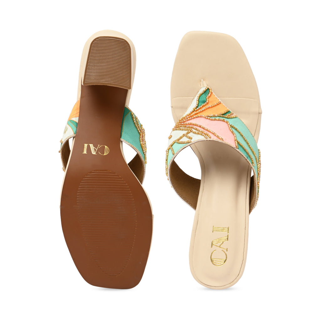 Beaded Bloom Thong Heel