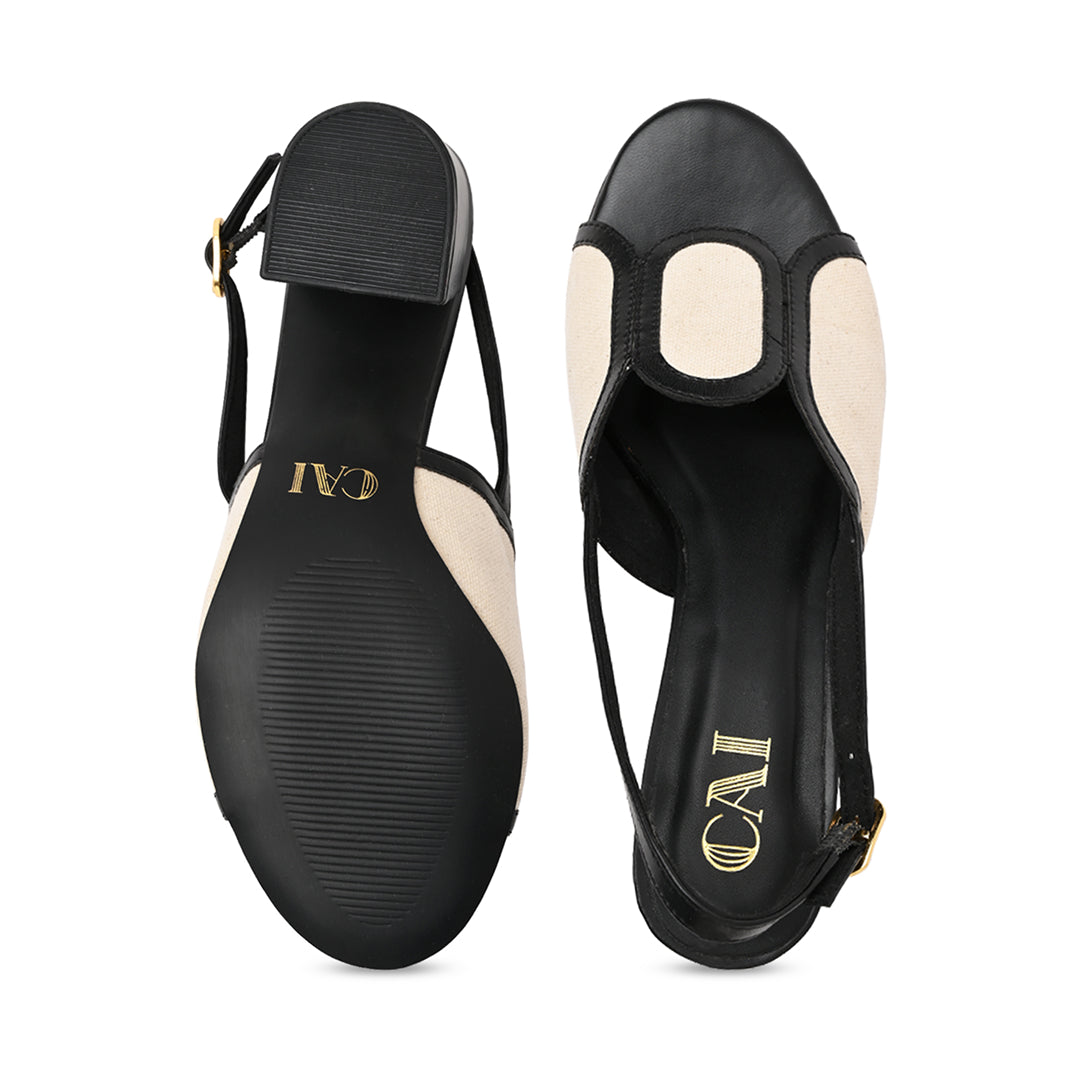 Black Canvas Oval Heel