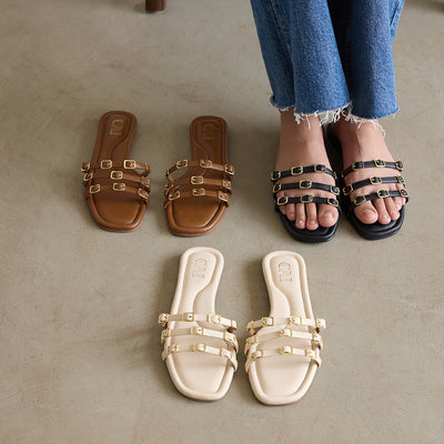 Multi Buckled Black Flats