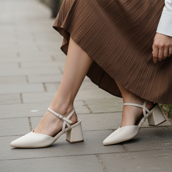 Cream Ankle Strap Pumps