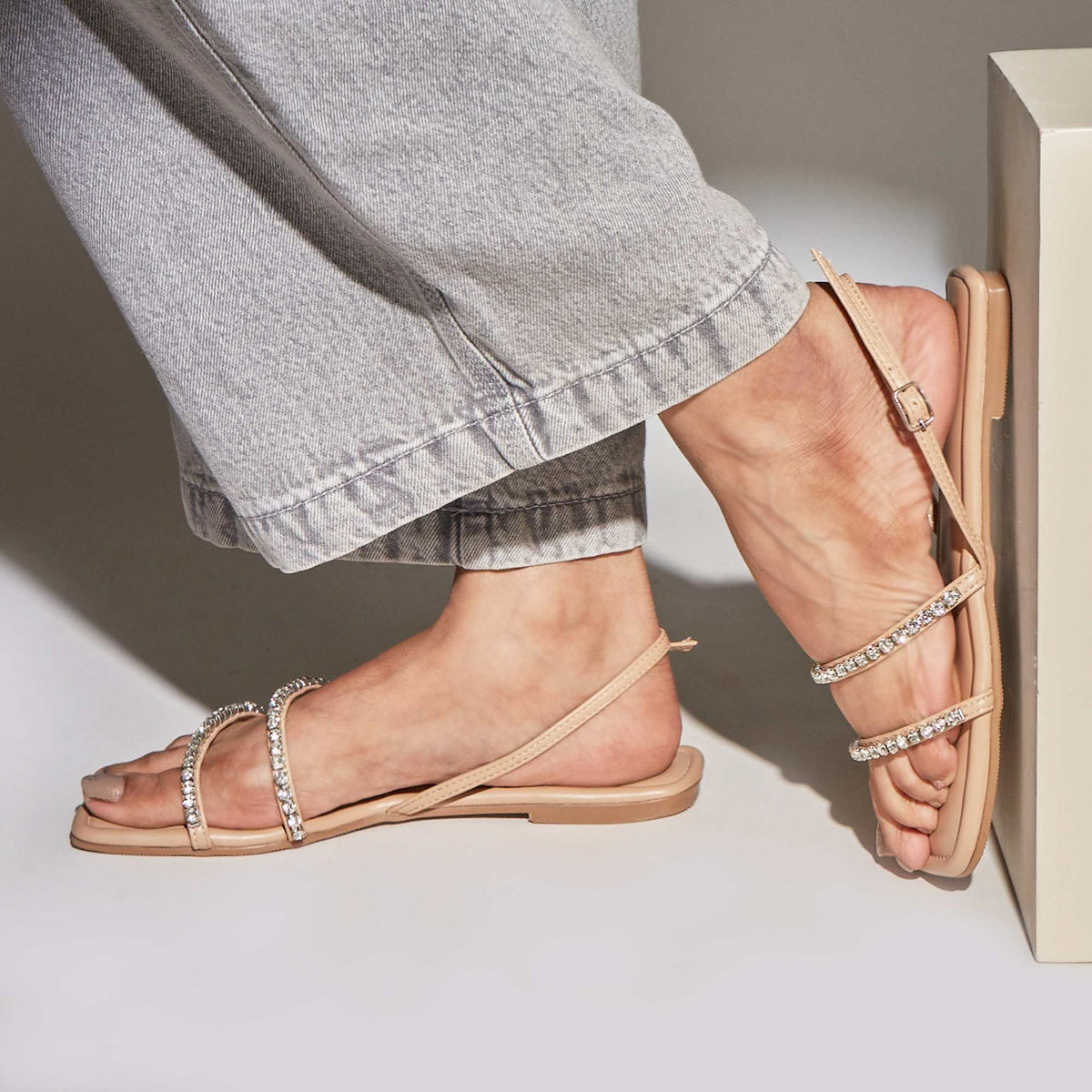 Diamond Strappy Flat - Nude