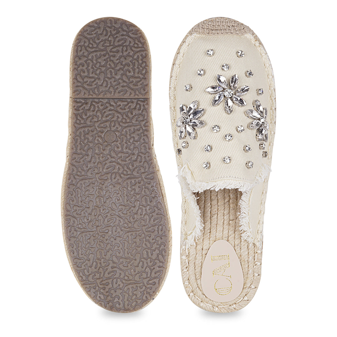 Embellished Denim Cream Espadrille