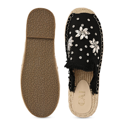Embellished Denim Black Espadrille